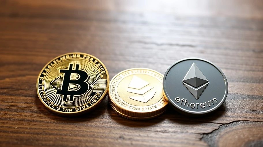 Hình ảnh Bitcoin và Ethereum trên bàn