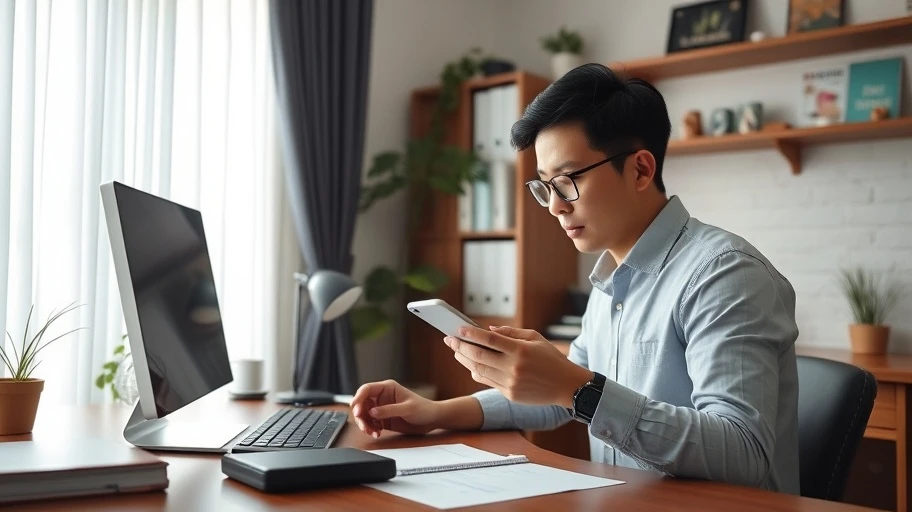 Người dùng đang phân tích ứng dụng tiền ảo trên điện thoại.