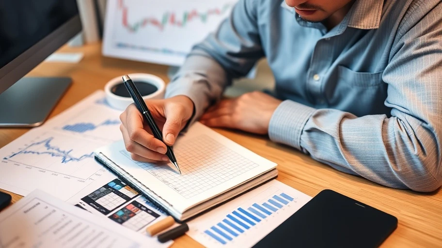 Nhà đầu tư lập chiến lược giao dịch trên giấy và màn hình