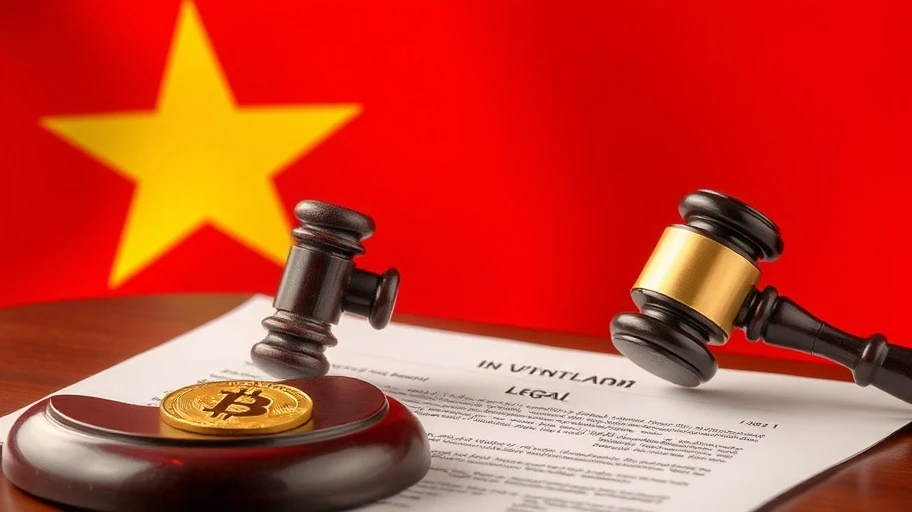 Tài liệu pháp lý và cờ Việt Nam về giao dịch tiền ảo