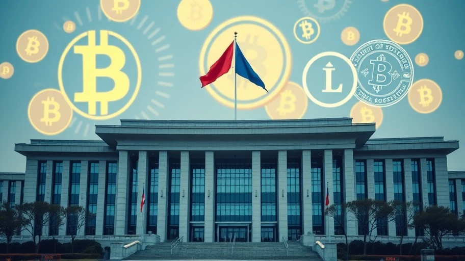 Tòa nhà chính phủ Hàn Quốc và biểu tượng tiền điện tử