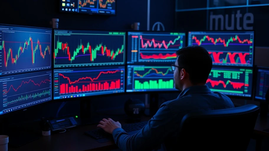 Trader phân tích biểu đồ tiền điện tử trên màn hình
